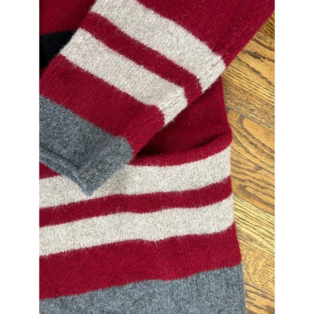 Peruvian Connection XL Red Striped Hood Alpaca Cardigan Blanket Sweater Coat - Picture 6 of 10